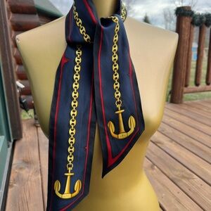 Gucci Navy Silk Anchor Chain Scarf with Red Trim